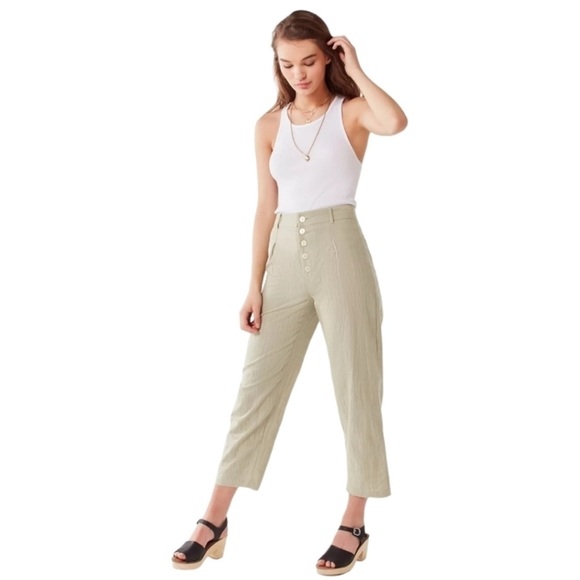 Urban Outfitters Pants - Urban Outfitters Maria Sage Green Cotton Button Fly Tapered Ankle Length Pants